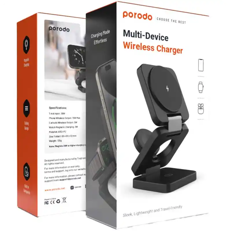 باکس شارژر وایرلس سه کاره پرودو مدل MULTI DEVICE PD-3N1MWFC